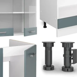 Vicco Eckküche R-Line, Küchenzeile in L-Form, Blau-Grau/Weiß, 227 x 287 cm, AP Marmor