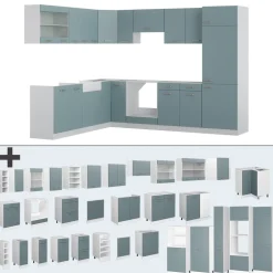 Vicco Eckküche R-Line, Küchenzeile in L-Form, Blau-Grau/Weiß, 227 x 287 cm, AP Marmor
