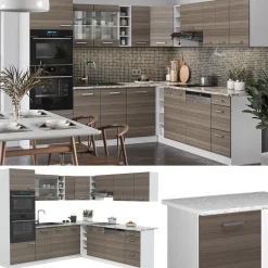 Vicco Eckküche R-Line, Küchenzeile in L-Form, Edelgrau/Weiß, 237 x 247 cm ohne Arbeitsplatte