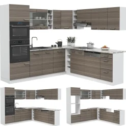 Vicco Eckküche R-Line, Küchenzeile in L-Form, Edelgrau/Weiß, 237 x 247 cm ohne Arbeitsplatte