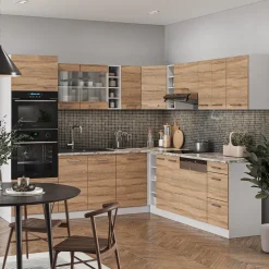 Vicco Eckküche R-Line, Küchenzeile in L-Form, Sonoma/Weiß, 237 x 247 cm ohne Arbeitsplatte