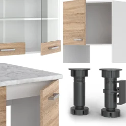 Vicco Eckküche R-Line, Küchenzeile in L-Form, Sonoma/Weiß, 237 x 247 cm ohne Arbeitsplatte