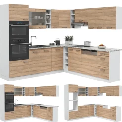 Vicco Eckküche R-Line, Küchenzeile in L-Form, Sonoma/Weiß, 237 x 247 cm ohne Arbeitsplatte