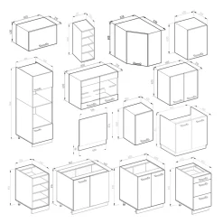 Vicco Eckküche R-Line, Küchenzeile in L-Form, Beton/Weiß, 237 x 247 cm, AP Marmor