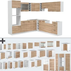 Vicco Eckküche R-Line, Küchenzeile in L-Form, Sonoma/Weiß, 237 x 247 cm, AP Marmor