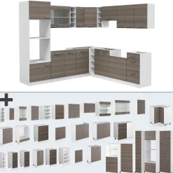 Vicco Eckküche R-Line, Küchenzeile in L-Form, Edelgrau/Weiß, 237 x 247 cm, AP Marmor