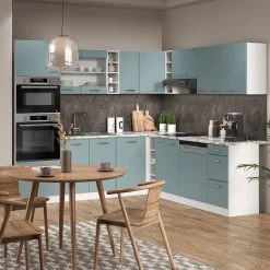 Vicco Eckküche R-Line, Küchenzeile in L-Form, Blau-Grau/Weiß, 237 x 247 cm ohne Arbeitsplatte