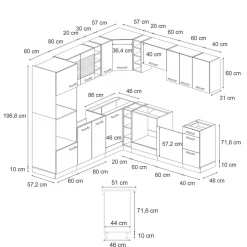Vicco Eckküche R-Line, Küchenzeile in L-Form, Blau-Grau/Weiß, 237 x 247 cm ohne Arbeitsplatte