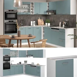Vicco Eckküche R-Line, Küchenzeile in L-Form, Blau-Grau/Weiß, 237 x 247 cm ohne Arbeitsplatte