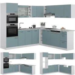 Vicco Eckküche R-Line, Küchenzeile in L-Form, Blau-Grau/Weiß, 237 x 247 cm ohne Arbeitsplatte