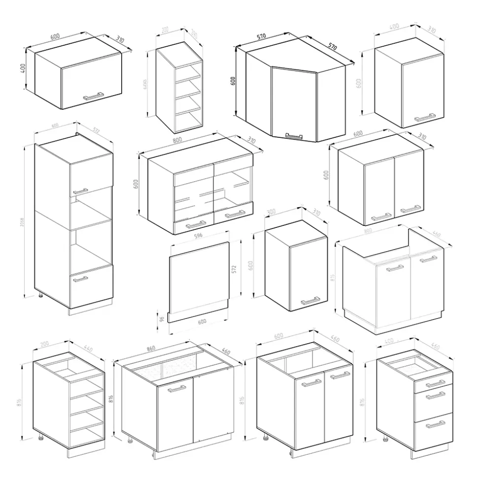 Vicco Eckküche R-Line, Küchenzeile in L-Form, Beton/Weiß, 237 x 247 cm ohne Arbeitsplatte