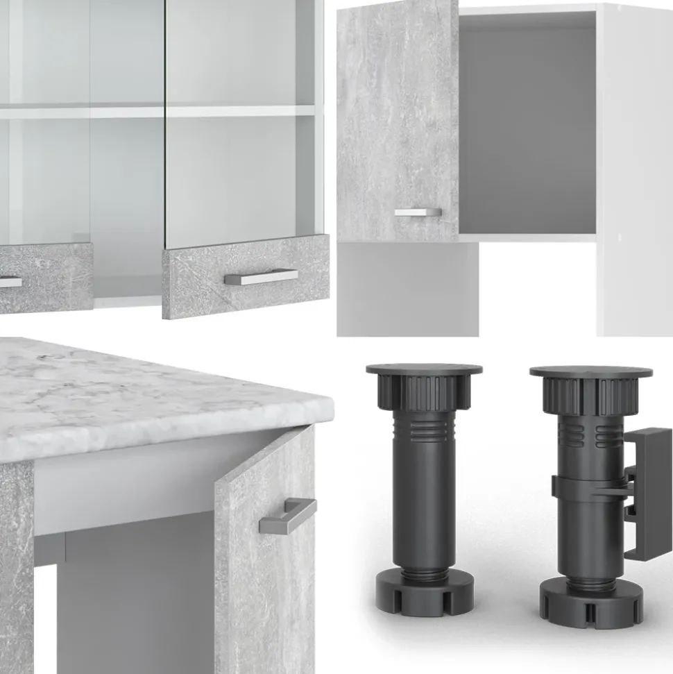 Vicco Eckküche R-Line, Küchenzeile in L-Form, Beton/Weiß, 237 x 247 cm ohne Arbeitsplatte