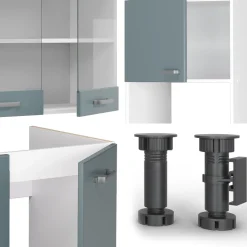 Vicco Eckküche R-Line, Küchenzeile in L-Form, Blau-Grau/Weiß, 237 x 247 cm, AP Marmor