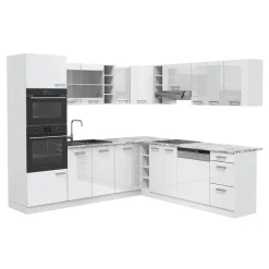 Vicco Eckküche "R-Line", Weiß Hochglanz/Weiß, 237 x 247 cm ohne Arbeitsplatte