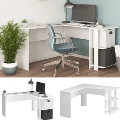 Vicco Eckschreibtisch Nikita, Winkelschreibtisch, Weiß, 140 x 140 cm