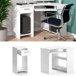 Vicco Eckschreibtisch Odin, Winkelschreibtisch, Weiß, 83 x 76 cm Set mit PC-Schrank
