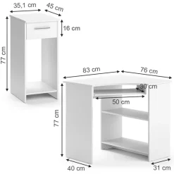 Vicco Eckschreibtisch Odin, Winkelschreibtisch, Weiß, 83 x 76 cm Set mit PC-Schrank