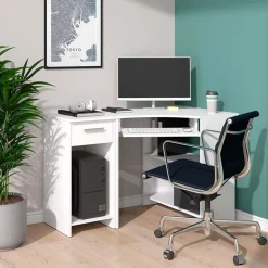 Vicco Eckschreibtisch Odin, Winkelschreibtisch, Weiß, 83 x 76 cm Set mit PC-Schrank