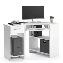 Vicco Eckschreibtisch Odin, Winkelschreibtisch, Weiß, 83 x 76 cm Set mit PC-Schrank