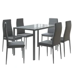 Vicco Esstisch Set "Grand", Grau, 120 x 75 cm 6er Set