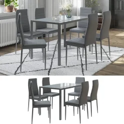 Vicco Esstisch Set "Grand", Grau, 120 x 75 cm 6er Set