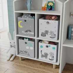 Vicco Faltbox, Regalbox für Kinder, Grau, 30 x 30 cm (Motiv Katzen & Vögel)
