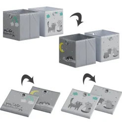 Vicco Faltbox, Regalbox für Kinder, Grau, 30 x 30 cm (Motiv Katzen & Vögel)