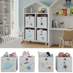 Vicco Faltbox, Regalbox für Kinder, Grau, 30 x 30 cm (Motiv Weltall)