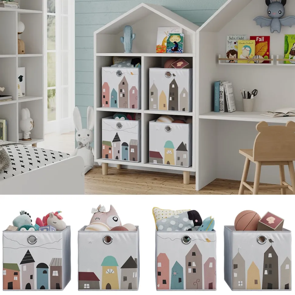 Vicco Faltbox, Regalbox für Kinder, Grau, 30 x 30 cm (Motiv Stadt)