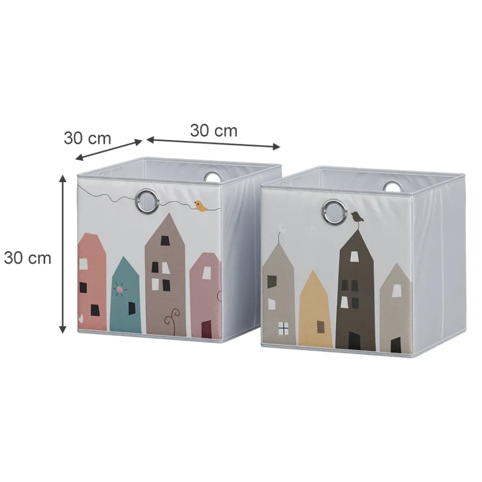 Vicco Faltbox, Regalbox für Kinder, Grau, 30 x 30 cm (Motiv Stadt)