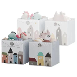 Vicco Faltbox, Regalbox für Kinder, Grau, 30 x 30 cm (Motiv Stadt)