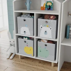 Vicco Faltbox, Regalbox für Kinder, Grau, 30 x 30 cm (Motiv Bär & Nilpferd)