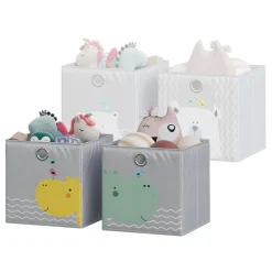 Vicco Faltbox, Regalbox für Kinder, Grau, 30 x 30 cm (Motiv Bär & Nilpferd)