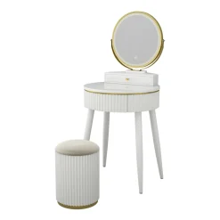 Vicco Frisiertisch Weiß Gesa 60x133x40 cm - LED-Spiegel, Runder Spiegel – gleichmäßige Ausleuchtung und klare Sicht