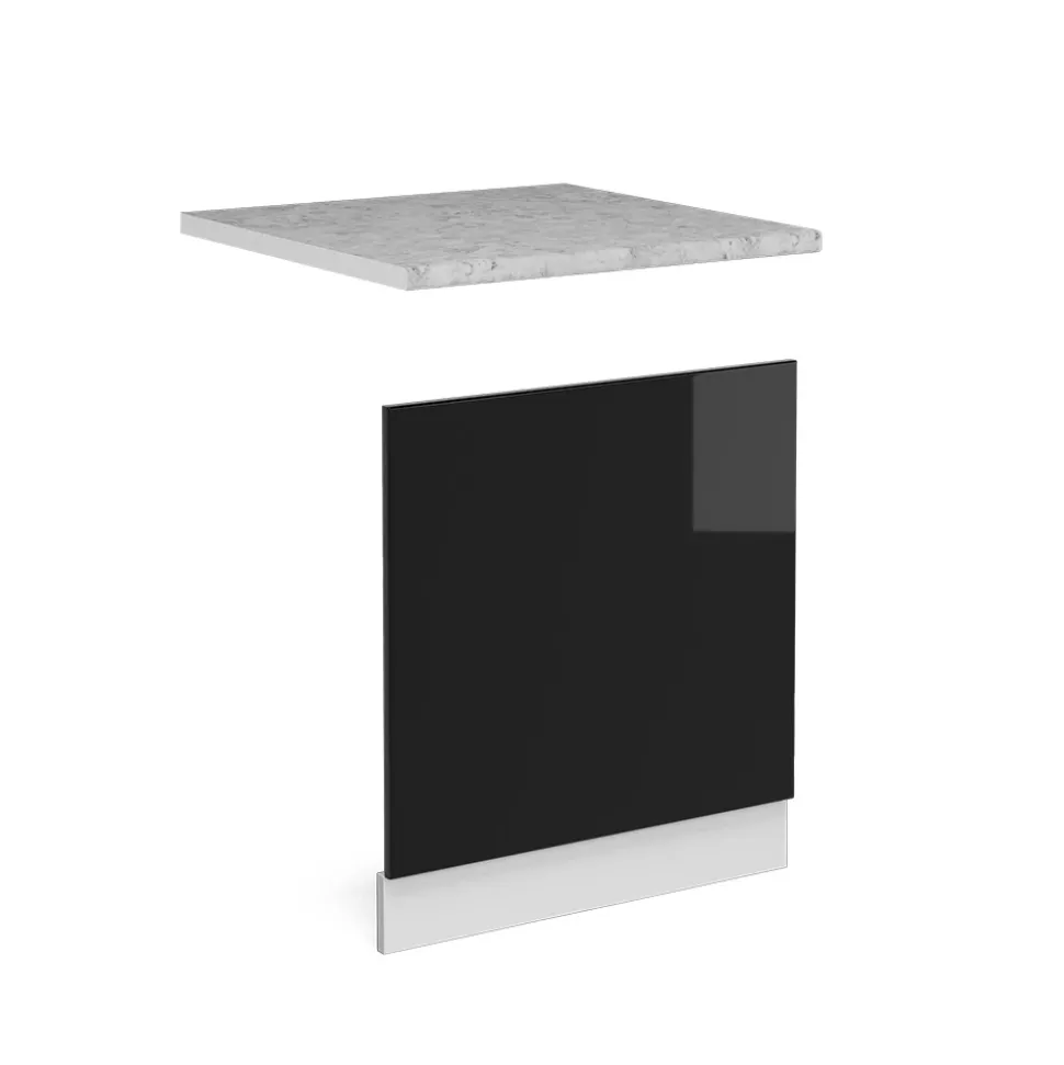 Vicco Frontblende R-Line, Geschirrspüler Fronttür, Schwarz Hochglanz/Weiß, 60 cm, AP Marmor