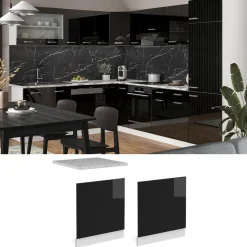 Vicco Frontblende R-Line, Geschirrspüler Fronttür, Schwarz Hochglanz/Weiß, 60 cm, AP Marmor