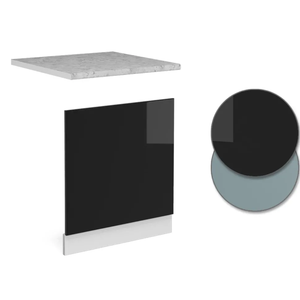 Vicco Frontblende R-Line, Geschirrspüler Fronttür, Schwarz Hochglanz/Weiß, 60 cm, AP Marmor