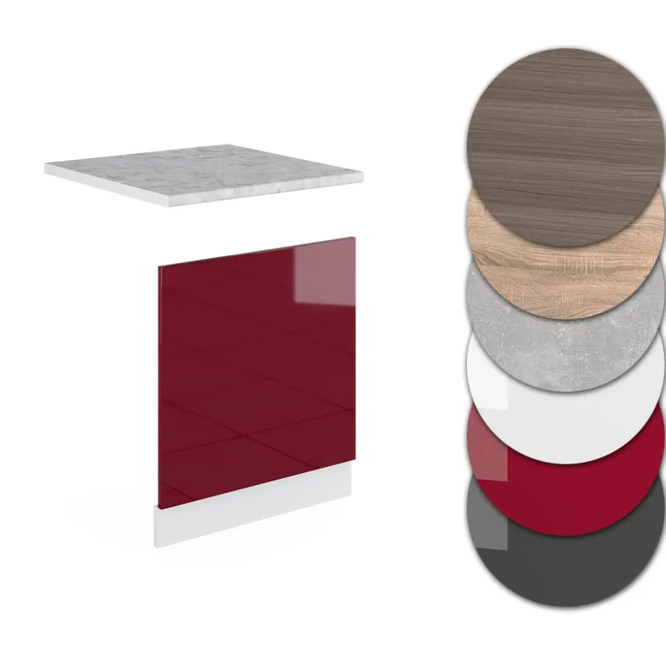 Vicco Frontblende R-Line, Geschirrspüler Fronttür, Rot/Weiß, 60 cm ohne Arbeitsplatte