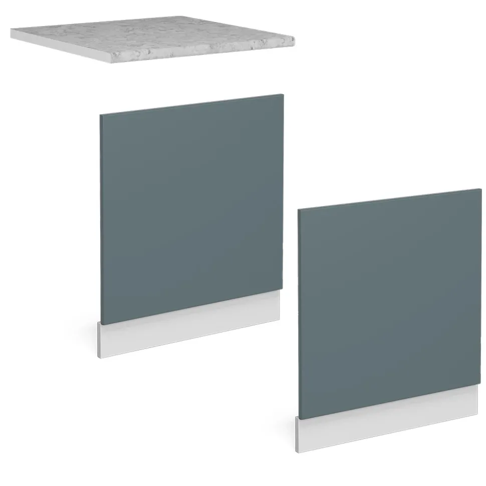 Vicco Frontblende R-Line, Geschirrspüler Fronttür, Blau-Grau/Weiß, 60 cm ohne Arbeitsplatte