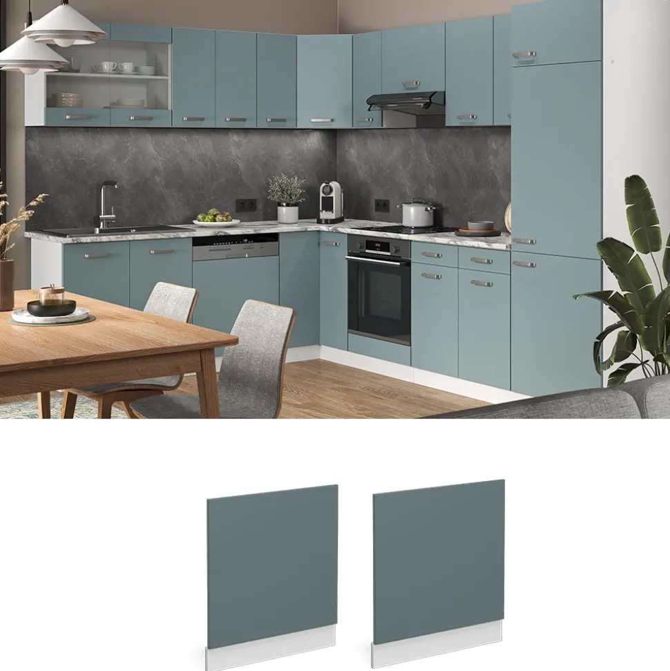 Vicco Frontblende R-Line, Geschirrspüler Fronttür, Blau-Grau/Weiß, 60 cm ohne Arbeitsplatte