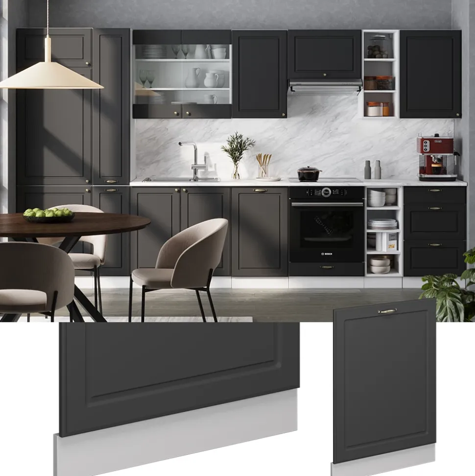 Vicco Geschirrspülblende "Fame-Line", Anthrazit-Gold Landhaus, 60 cm , AP Eiche