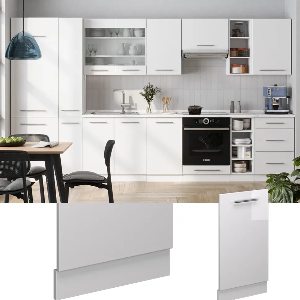 Vicco Geschirrspülblende Fame-Line, Geschirrspüler Fronttür, Weiß Hochglanz, 45 cm, AP Eiche