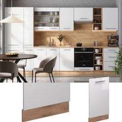 Vicco Geschirrspülblende Fame-Line, Geschirrspüler Fronttür, Weiß Hochglanz, 45 cm, AP Eiche