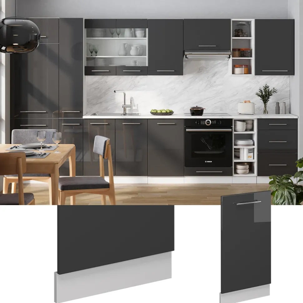 Vicco Geschirrspülblende "Fame-Line", Anthrazit Hochglanz, 45 cm ohne Arbeitsplatte