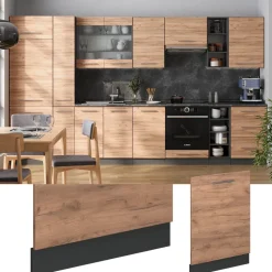 Vicco Geschirrspülblende Fame-Line, Geschirrspüler Fronttür, Goldkraft Eiche, 60 cm, AP Marmor