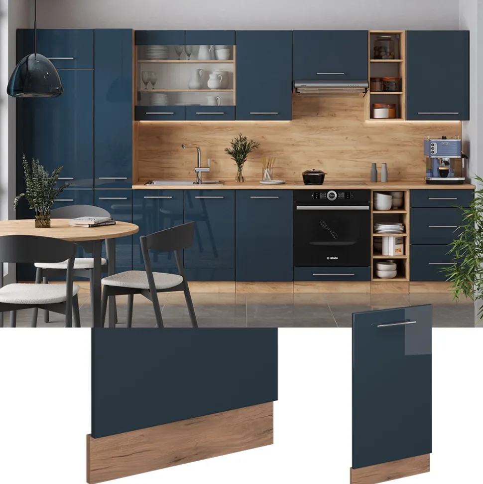 Vicco Geschirrspülblende "Fame-Line", Dunkelblau Hochglanz, 45 cm , AP Marmor