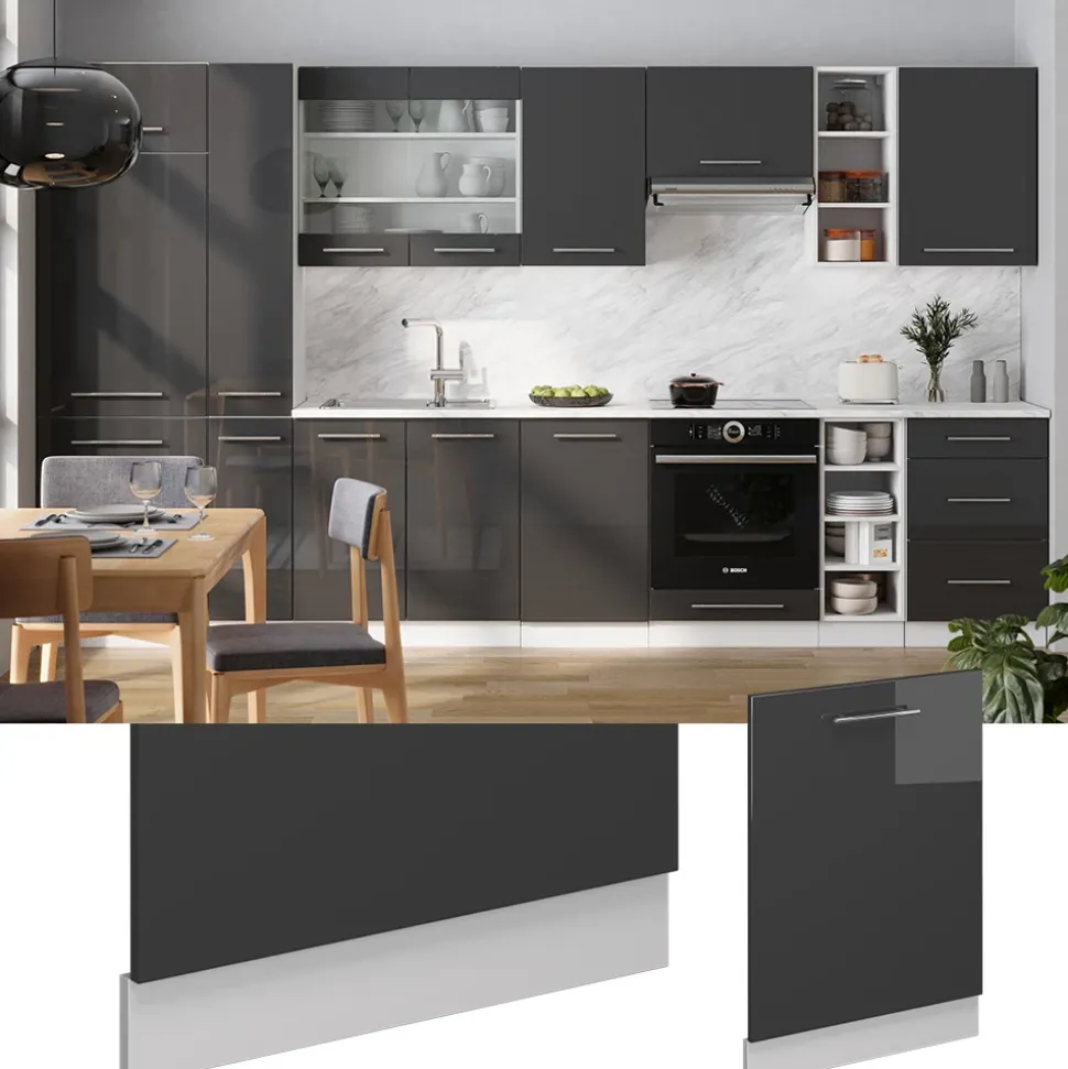 Vicco Geschirrspülblende "Fame-Line", Anthrazit Hochglanz, 60 cm ohne Arbeitsplatte