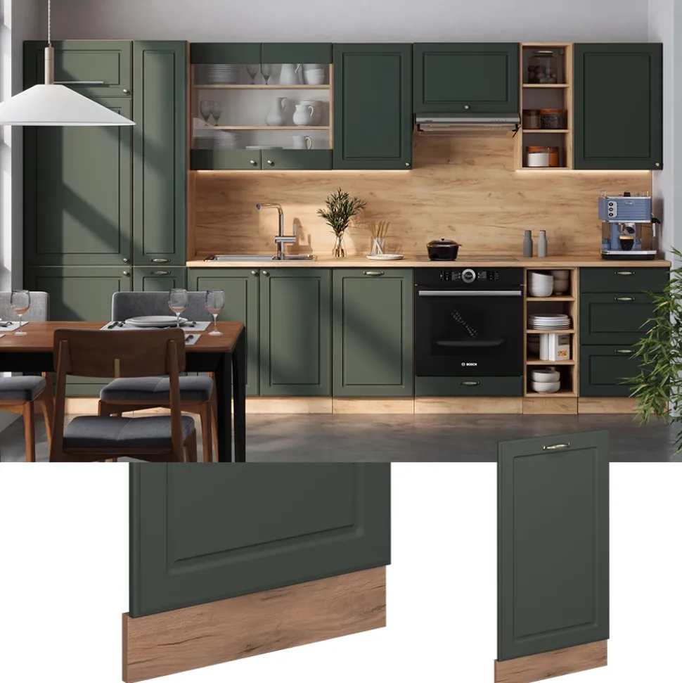 Vicco Geschirrspülblende "Fame-Line", Grün-Gold Landhaus, 45 cm , AP Eiche