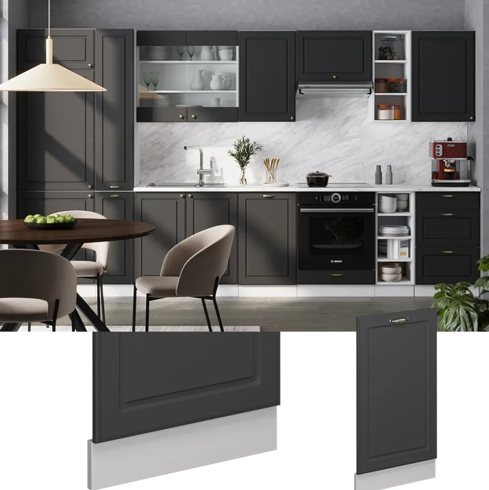 Vicco Geschirrspülblende "Fame-Line", Anthrazit-Gold Landhaus, 45 cm , AP Eiche