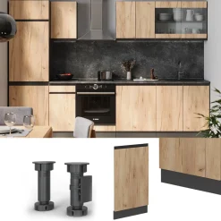 Vicco Geschirrspülblende R-Line, Geschirrspüler Fronttür, Goldkraft Eiche, 45 cm, AP Eiche